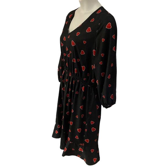 ⭐️Hutch Heart Print Knee Length Fit & Flare Black Office Party Matte Satin Dress - Picture 4 of 12